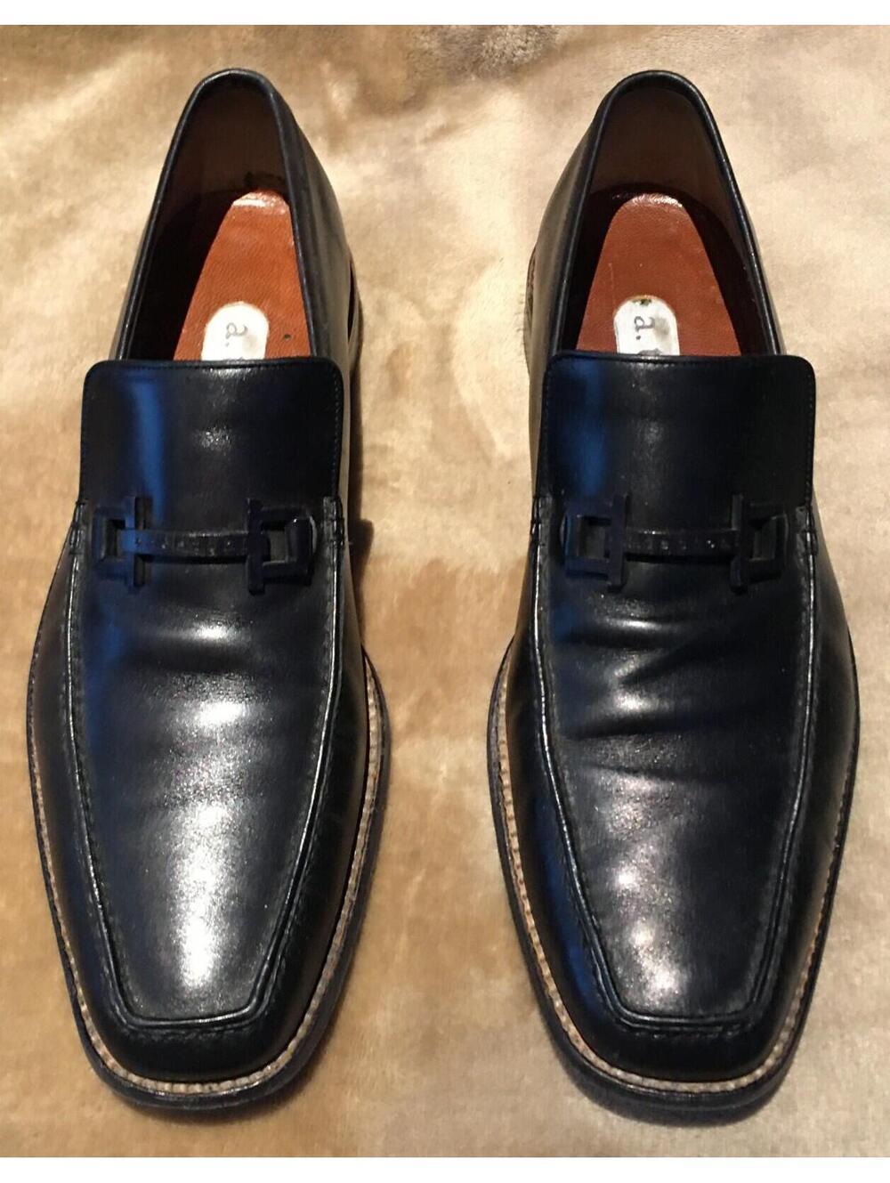 A Testoni Italy Black Leather Horsebit Loafers Slip-On Dress Shoes Men's 8 G EUC